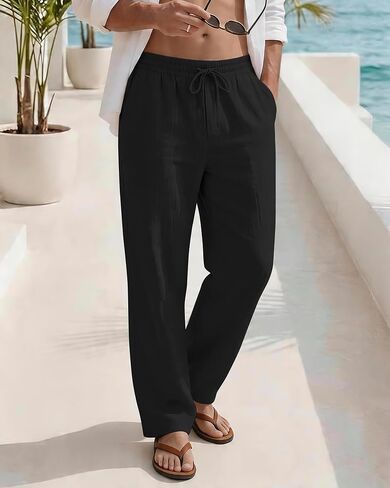 Men's Casual Pants Elastic Waist with Drawstring Loose Fit Beach Summer Trousers for Travel and Lounge Wear in Kuwait