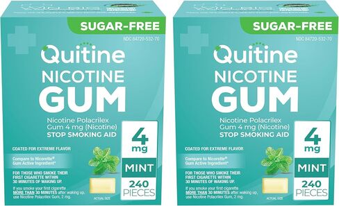 Quitine Nicotine Gum 2mg, Fruit Flavor, Stop Smoking Aid – Relieve Nicotine Cravings with Affordable NRT | Coated for Quick-Burst Flavor, 240 Count, Traditional Gum to Support Your Quit Journey in Kuwait