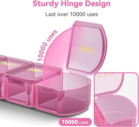 Large Pill Organizer Weekly - SHIJOINYU 7 Day Pill Box with Easy-Open Design, Daily Medicine Pill Organizer for Vitamins, Supplements, Fish Oils and Medications - Pink in Kuwait