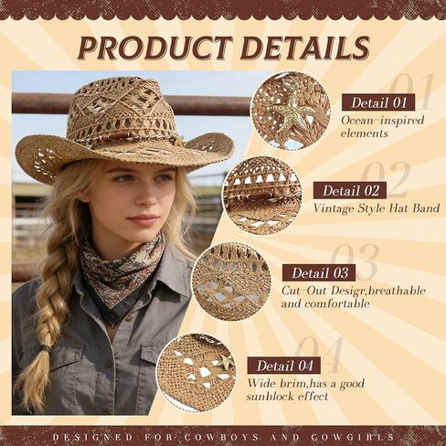 Women's Men's Straw Cowboy Hat Cowgirl Woven Sun Hat Western Cowboy Hat in Saudi Arabia