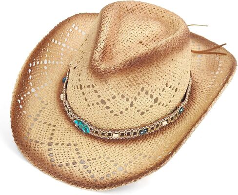 Women's Men's Straw Cowboy Hat Cowgirl Woven Sun Hat Western Cowboy Hat in Saudi Arabia