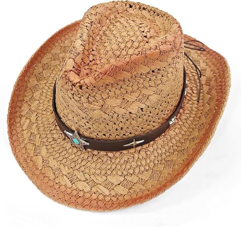 Women's Men's Straw Cowboy Hat Cowgirl Woven Sun Hat Western Cowboy Hat in Saudi Arabia