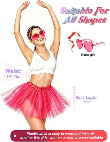 20 PCS Adult Tutus Skirts for Women Tutu Skirt Elastic Tulle Tutu Colored Tutus for Dance Runners Halloween Party (Hot Pink) in Saudi Arabia