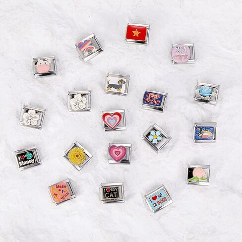 papasgix Italian Charms, Silver Italian Charms 10mm*9mm Italian Charm Bracelet Link Flower Heart Pentagram Planet Italian Charm in Kuwait