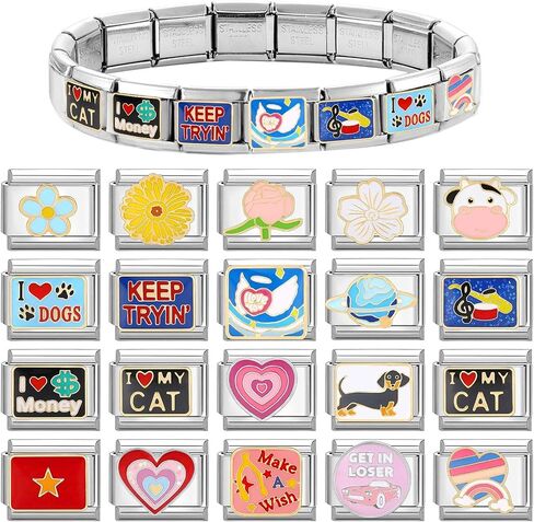 papasgix Italian Charms, Silver Italian Charms 10mm*9mm Italian Charm Bracelet Link Flower Heart Pentagram Planet Italian Charm in Kuwait