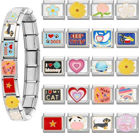papasgix Italian Charms, Silver Italian Charms 10mm*9mm Italian Charm Bracelet Link Flower Heart Pentagram Planet Italian Charm in Kuwait