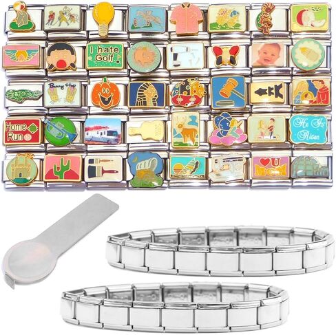 مجموعة NewCharms مكونة من 40 سوارًا إيطاليًا وأداة سحر - مجموعة بالجملة من وصلات من الفولاذ المقاوم للصدأ مقاس 9 مم in Kuwait