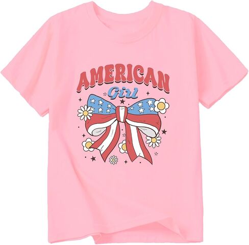 Girl American Flag Shirts Bow Tshirt 4th of July Shirt Cotton Short Sleeve Tees 2-12 Years in Kuwait