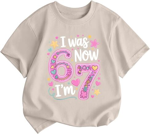 قميص ديكورات I Was 6 Now Im 7 للفتيات، قمصان عيد الميلاد المضحكة السابعة للفتيات، قميص Six Seven للأطفال in Kuwait