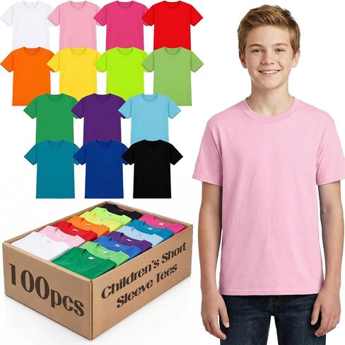 Cutecrop 100 حزمة من القمصان الملونة السائبة، القطن طاقم الرقبة للجنسين XL إلى 5XL الجملة أحجام مختلطة القمصان الداخلية للأطفال الأولاد الفتيات المراهقين DIY in Kuwait
