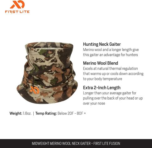 First Lite Midweight Merino Wool Neck Gaiter - Warm Camo Hunting Face Mask in Kuwait