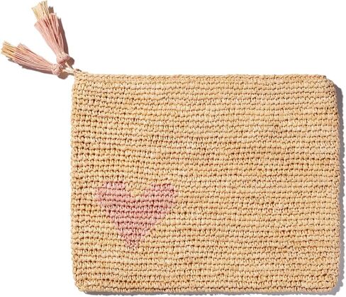 AERIN Large Heart Raffia Zip-Pouch - Pink in Saudi Arabia