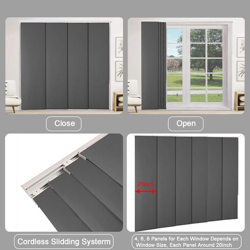 LETAU Cordless Sliding Panels Track Blinds, 100% Blackout Made to Order Vertical Blinds for Large Windows, Sliding Doors, Open Spaces and Room Dividers, Black in Kuwait