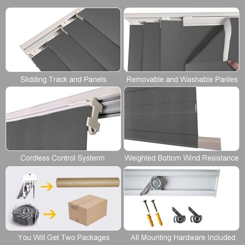 LETAU Cordless Sliding Panels Track Blinds, 100% Blackout Made to Order Vertical Blinds for Large Windows, Sliding Doors, Open Spaces and Room Dividers, Black in Kuwait