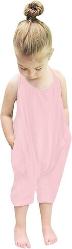 RAISEVERN Toddler Girls Halter Backless Romper Baby Kid Jumpsuit Pants Clothes with Pocket Size 1-6 T in Kuwait