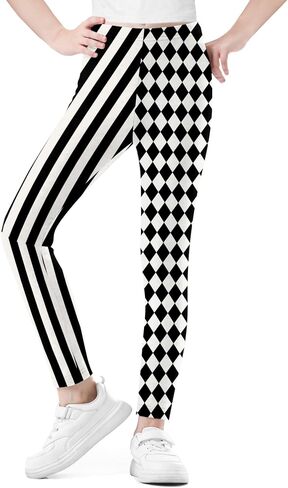 Girls Halloween Stretchy Party Skinny Leggings Funny Circus Clown Tight Pants White & Black Stipes 7-8 Years in Kuwait