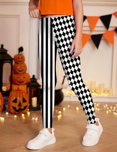 Girls Halloween Stretchy Party Skinny Leggings Funny Circus Clown Tight Pants White & Black Stipes 7-8 Years in Kuwait