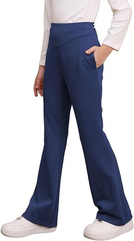 DOKOTOO KIDS Girls School Uniform Pants High Waist Leggings with Pockets Size 6-15 Years in Kuwait