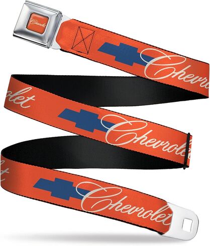 Chevy Belt, Seatbelt Buckle Belt, Chevrolet Script and Bowtie Orange White Blue, Adjustable in Kuwait