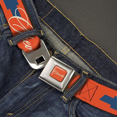 Chevy Belt, Seatbelt Buckle Belt, Chevrolet Script and Bowtie Orange White Blue, Adjustable in Kuwait