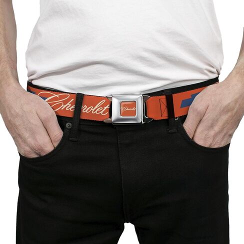 Chevy Belt, Seatbelt Buckle Belt, Chevrolet Script and Bowtie Orange White Blue, Adjustable in Kuwait