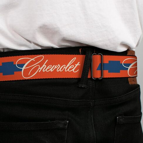 Chevy Belt, Seatbelt Buckle Belt, Chevrolet Script and Bowtie Orange White Blue, Adjustable in Kuwait