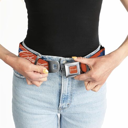 Chevy Belt, Seatbelt Buckle Belt, Chevrolet Script and Bowtie Orange White Blue, Adjustable in Kuwait