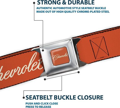 Chevy Belt, Seatbelt Buckle Belt, Chevrolet Script and Bowtie Orange White Blue, Adjustable in Kuwait