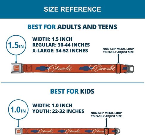Chevy Belt, Seatbelt Buckle Belt, Chevrolet Script and Bowtie Orange White Blue, Adjustable in Kuwait
