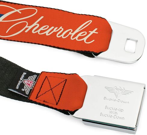 Chevy Belt, Seatbelt Buckle Belt, Chevrolet Script and Bowtie Orange White Blue, Adjustable in Kuwait