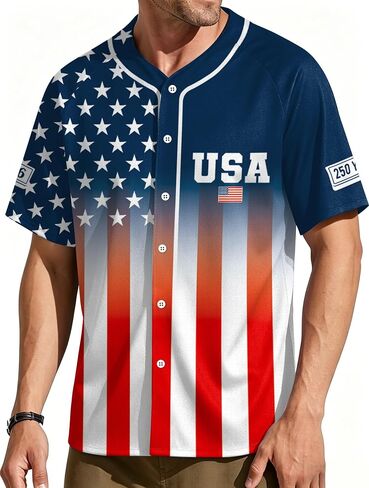 Men American Flag Baseball Jersey 250th Anniversary USA Patriotic Shirt 4th of July Button Down Tops in Kuwait
