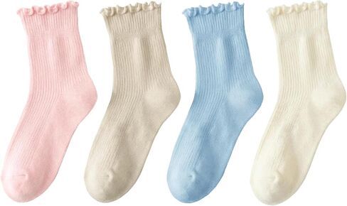 Women Ruffle Socks, Cute Ankle Crew Socks for Women, 4 Pairs Frilly Womens Socks Size 5-9 in Saudi Arabia