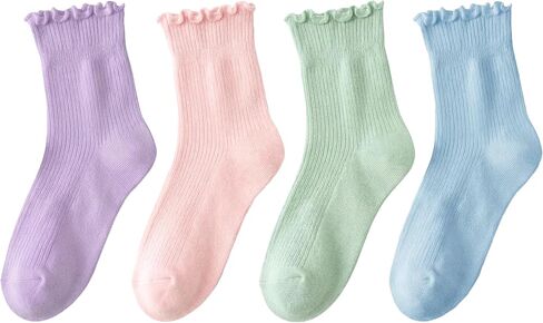 Women Ruffle Socks, Cute Ankle Crew Socks for Women, 4 Pairs Frilly Womens Socks Size 5-9 in Saudi Arabia