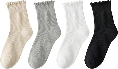 Women Ruffle Socks, Cute Ankle Crew Socks for Women, 4 Pairs Frilly Womens Socks Size 5-9 in Saudi Arabia