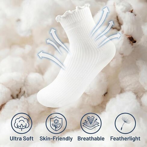 Women Ruffle Socks, Cute Ankle Crew Socks for Women, 4 Pairs Frilly Womens Socks Size 5-9 in Saudi Arabia