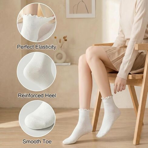 Women Ruffle Socks, Cute Ankle Crew Socks for Women, 4 Pairs Frilly Womens Socks Size 5-9 in Saudi Arabia