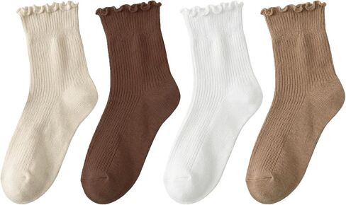 Women Ruffle Socks, Cute Ankle Crew Socks for Women, 4 Pairs Frilly Womens Socks Size 5-9 in Saudi Arabia
