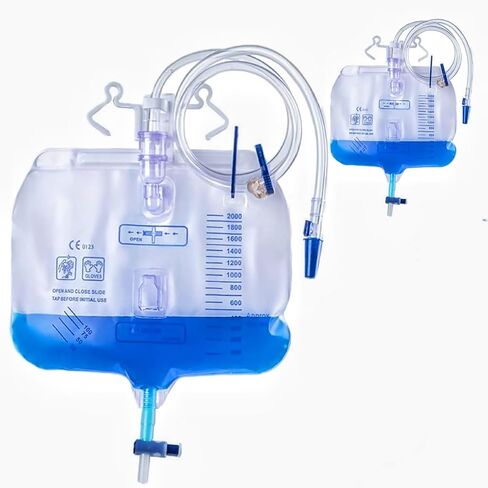 2 Pack 2000ml Leak Proof Urinary Drainage Bags Overnight Anti Reflux Catheter Bags with 48" Drainage Tube and Cross-Shaped Drainage Valve in Saudi Arabia