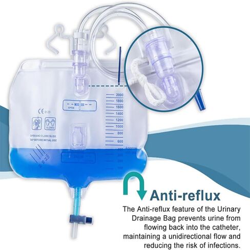 2 Pack 2000ml Leak Proof Urinary Drainage Bags Overnight Anti Reflux Catheter Bags with 48" Drainage Tube and Cross-Shaped Drainage Valve in Saudi Arabia