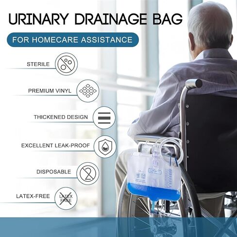 2 Pack 2000ml Leak Proof Urinary Drainage Bags Overnight Anti Reflux Catheter Bags with 48" Drainage Tube and Cross-Shaped Drainage Valve in Saudi Arabia