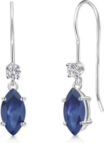 Gem Stone King 14K White Gold Blue Sapphire and Lab Grown Diamond Earrings for Women | 1.39 Cttw | Gemstone September Birthstone | Marquise 8X4MM in Kuwait