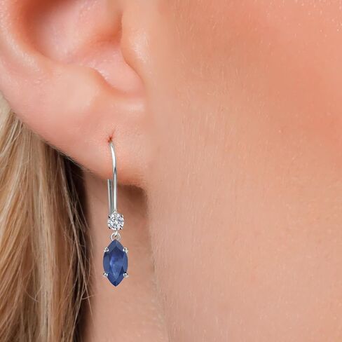 Gem Stone King 14K White Gold Blue Sapphire and Lab Grown Diamond Earrings for Women | 1.39 Cttw | Gemstone September Birthstone | Marquise 8X4MM in Kuwait
