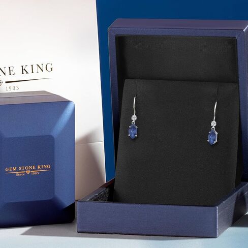 Gem Stone King 14K White Gold Blue Sapphire and Lab Grown Diamond Earrings for Women | 1.39 Cttw | Gemstone September Birthstone | Marquise 8X4MM in Kuwait