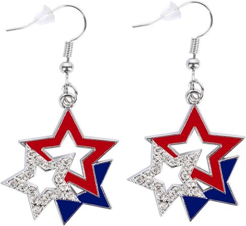 ORORIN 4th of July Patriotic Earrings for Women,Red White Blue USA American Flag Dangle Stud Earrings,Sparkly Star Design Jewelry to Match Patriotic Accessories Outfits Shirts Dresses in Kuwait