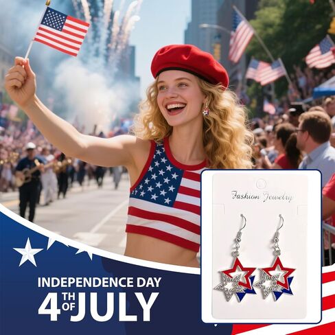 ORORIN 4th of July Patriotic Earrings for Women,Red White Blue USA American Flag Dangle Stud Earrings,Sparkly Star Design Jewelry to Match Patriotic Accessories Outfits Shirts Dresses in Kuwait