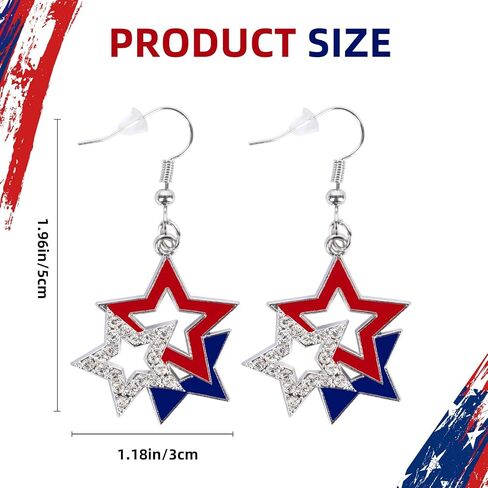 ORORIN 4th of July Patriotic Earrings for Women,Red White Blue USA American Flag Dangle Stud Earrings,Sparkly Star Design Jewelry to Match Patriotic Accessories Outfits Shirts Dresses in Kuwait