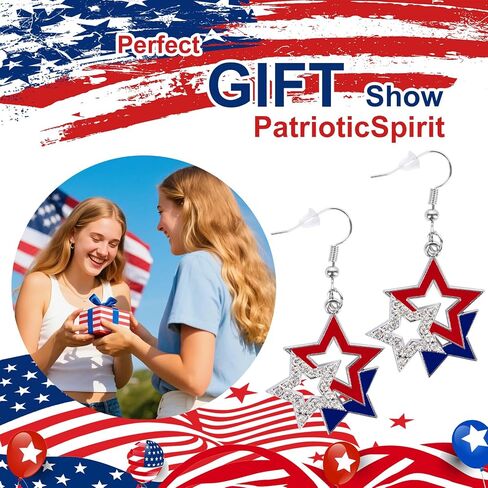 ORORIN 4th of July Patriotic Earrings for Women,Red White Blue USA American Flag Dangle Stud Earrings,Sparkly Star Design Jewelry to Match Patriotic Accessories Outfits Shirts Dresses in Kuwait