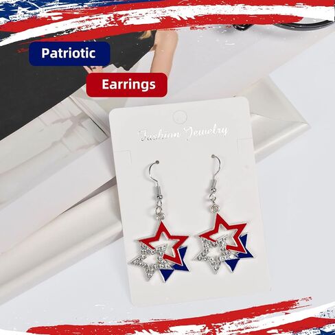 ORORIN 4th of July Patriotic Earrings for Women,Red White Blue USA American Flag Dangle Stud Earrings,Sparkly Star Design Jewelry to Match Patriotic Accessories Outfits Shirts Dresses in Kuwait