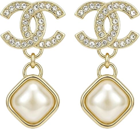 Designer Earrings for Women – Gold Frame with Pearl & Rhinestone Accents, Stylish Accessory for Daily Wear in Saudi Arabia