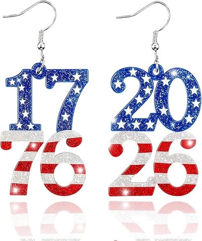 Mysense 250 Anniversary USA Merchandise, Patriotic Red White Blue Dangle Earrings, 4th of July Accessories for Women, Perfect for Holiday Outfits & Patriotic Gift in Saudi Arabia
